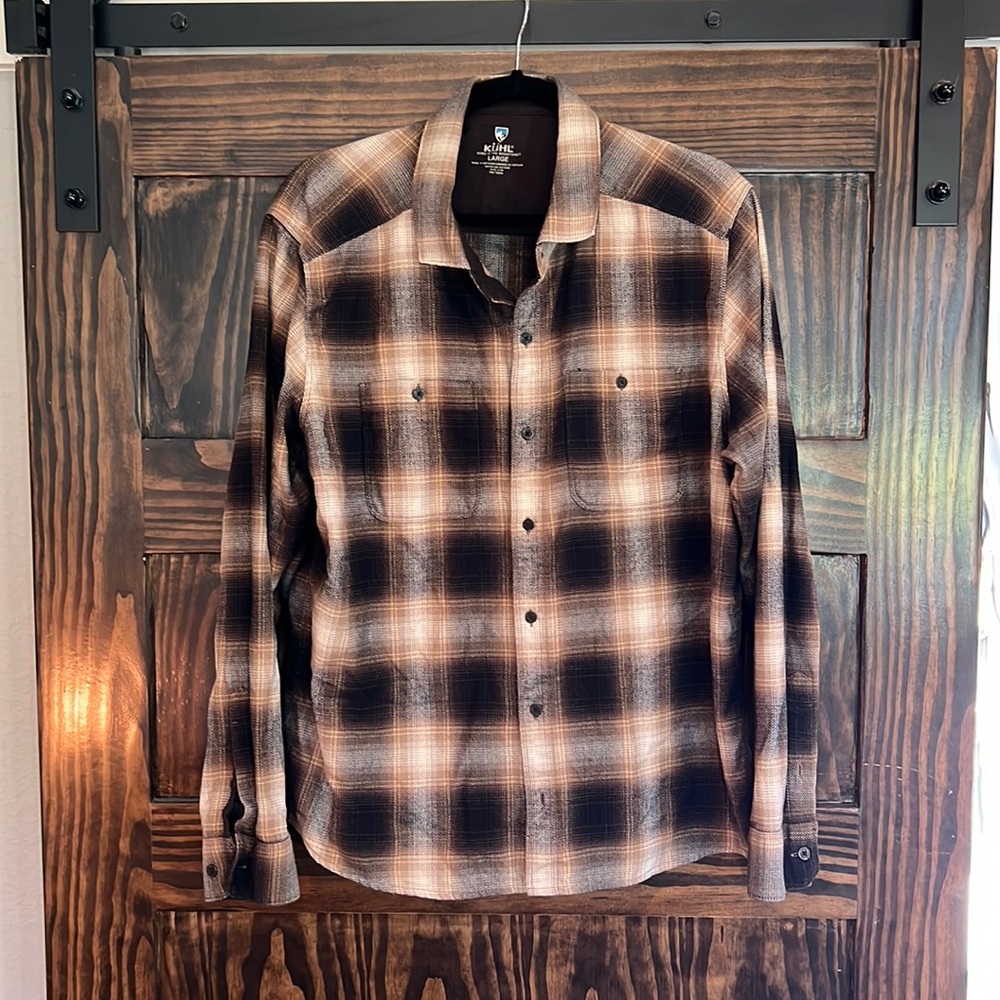 Kuhl Brown and tan plaid flannel